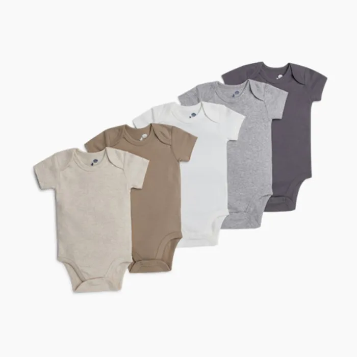 Baby bodysuits in a set of neutral colours