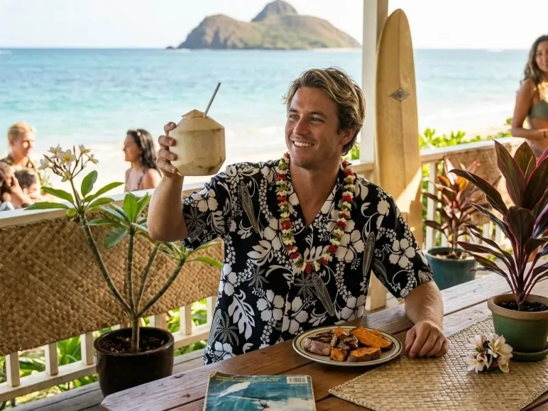 Vibrant island team wear — a bright flamingo and sunset print Hawaiian shirt