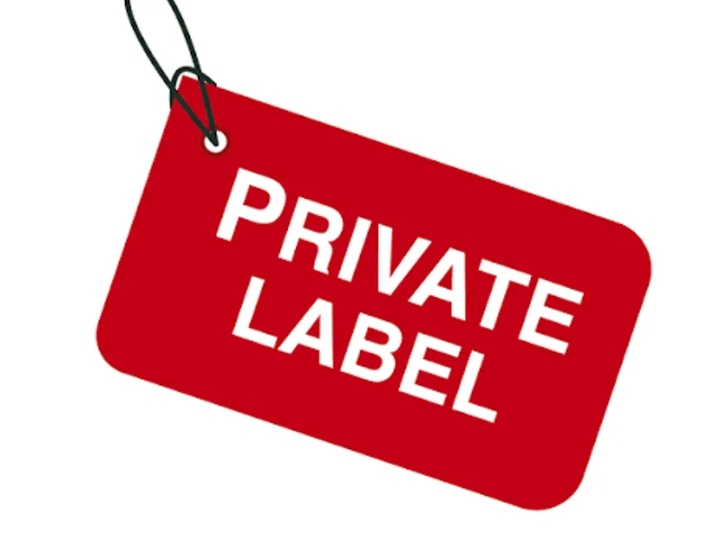 A red private-label hangtag