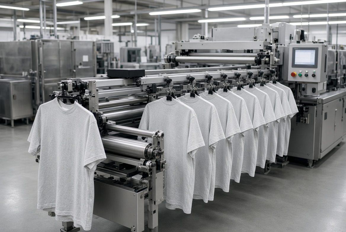 Dye line running the production batch through the vat