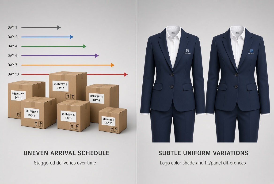 Staggered delivery dates beside the uniform variations that show up