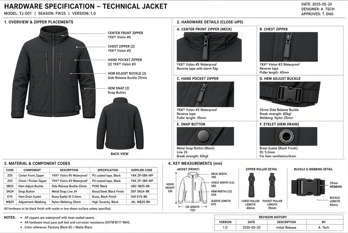 Hardware specification sheet with the component callouts