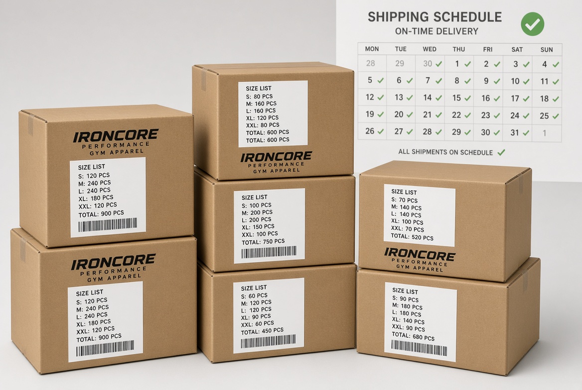 Packed cartons stacked to the confirmed shipping schedule
