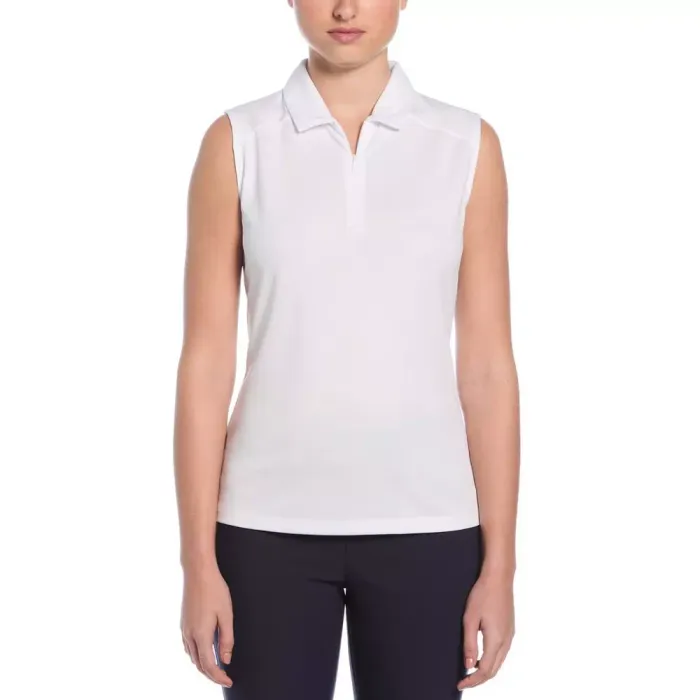 A white sleeveless golf polo