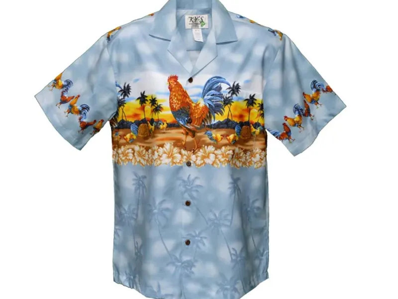 Border-print aloha shirt with a framed pattern along the hem