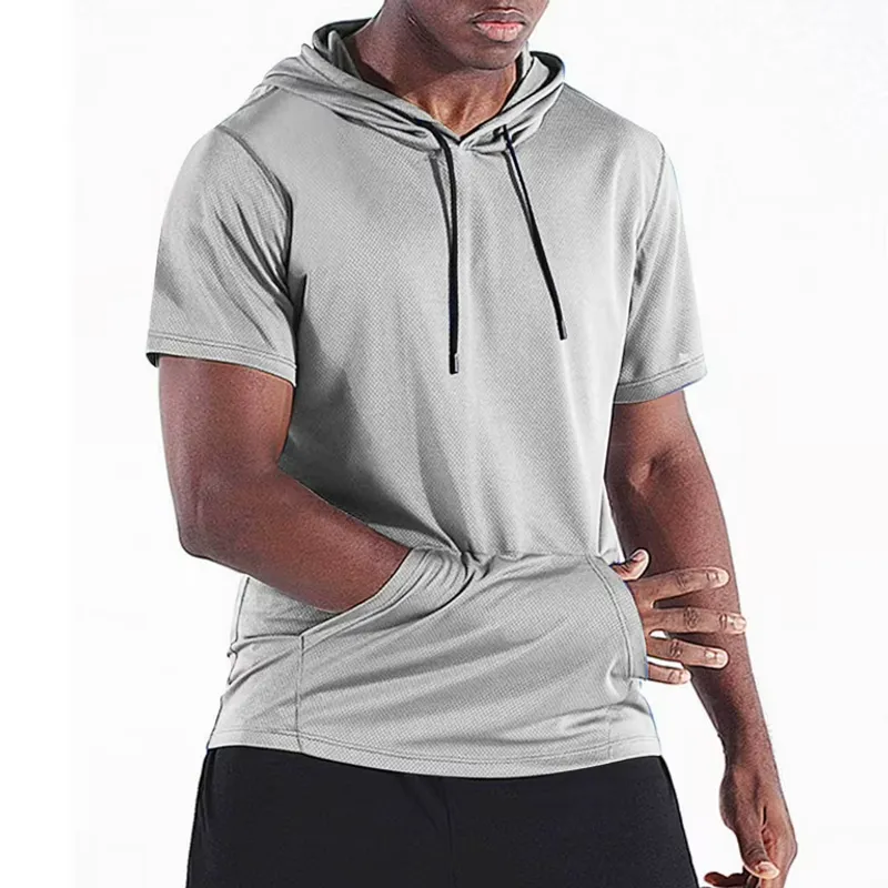 Gym hoodie with moisture-wicking fabric and bold print panels