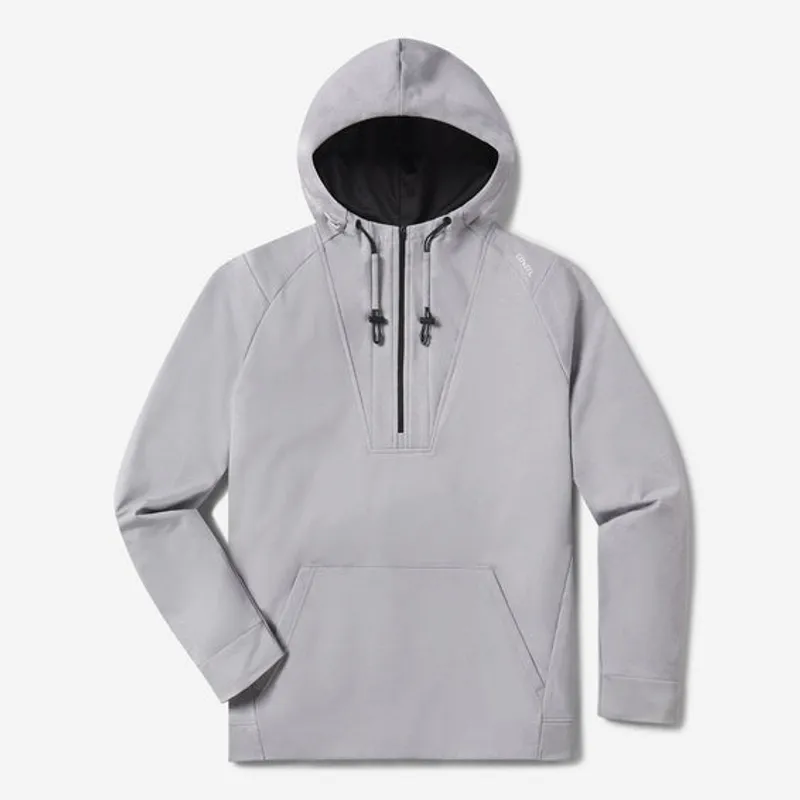 Half-zip hoodie with the zip running to the chest