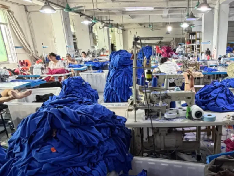 Hoodies moving along the production line