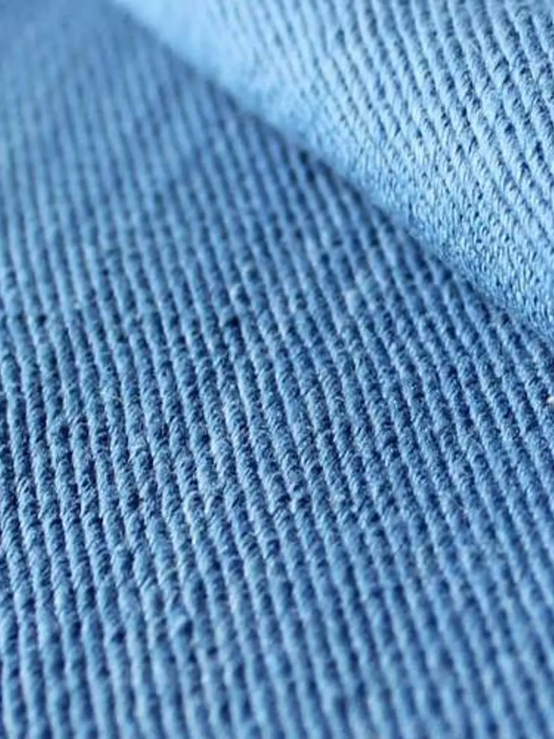 Close-up of ribbed organic denim twill weave