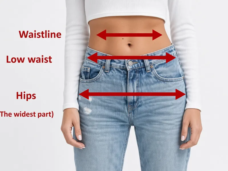 Waist measurement diagram: waistline, low waist and hips