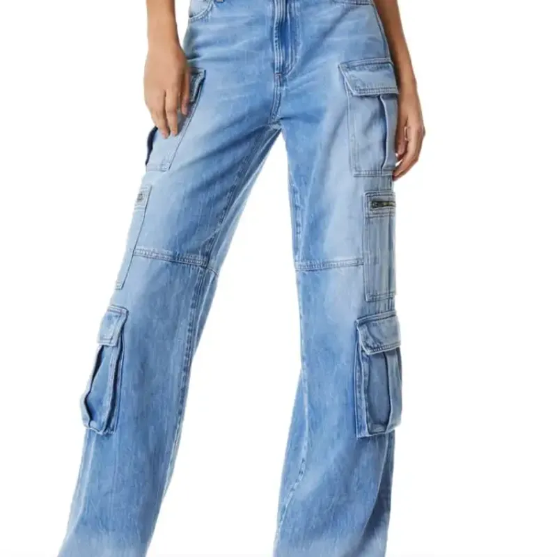 Light-blue cargo jeans with large side pockets