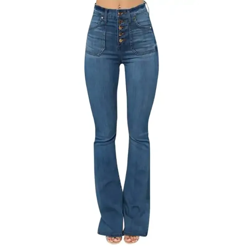 High-waisted flare jeans with a button fly