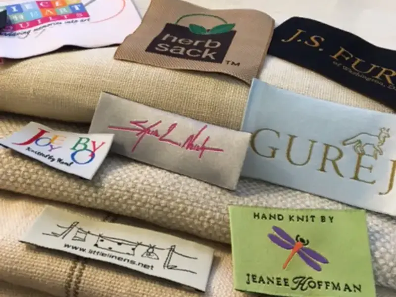 Custom woven brand label with the logo woven in