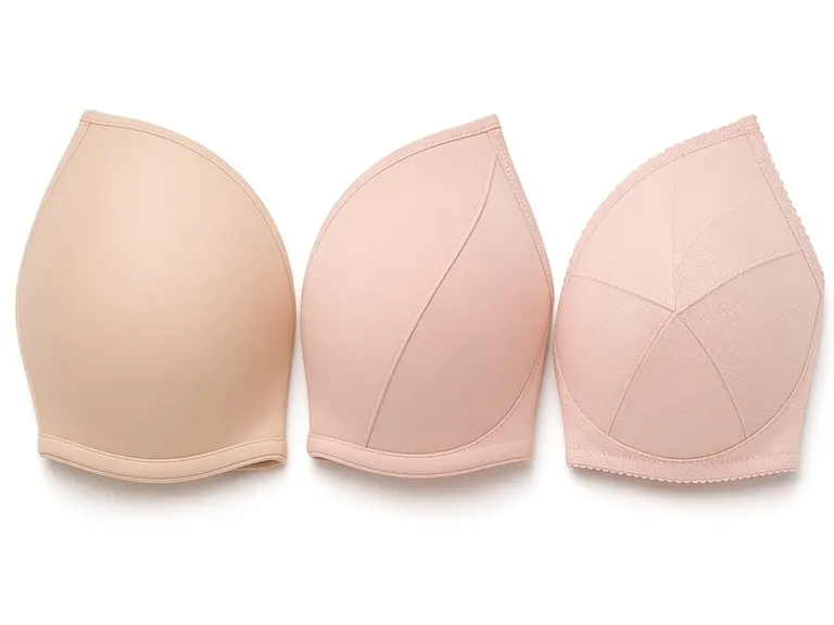 Moulded, seamed and cut-and-sewn cups compared in a row