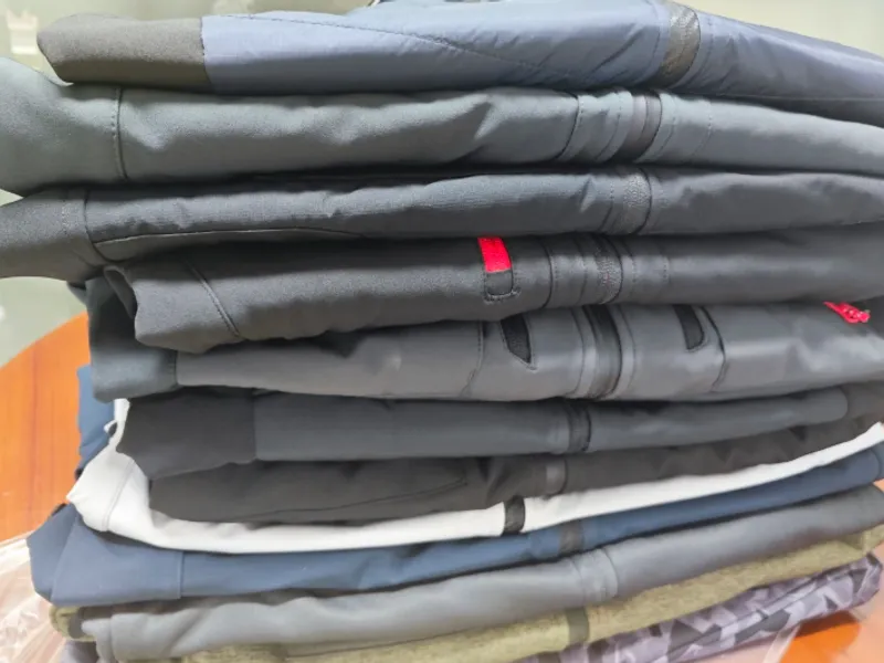 A stack of finished sample garments