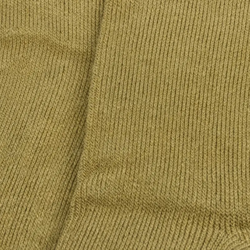Olive ribbed knit photographed close, vertical lines running down the frame