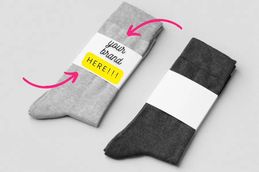 Banded pairs in grey and charcoal on a pale ground, one labelled your brand here