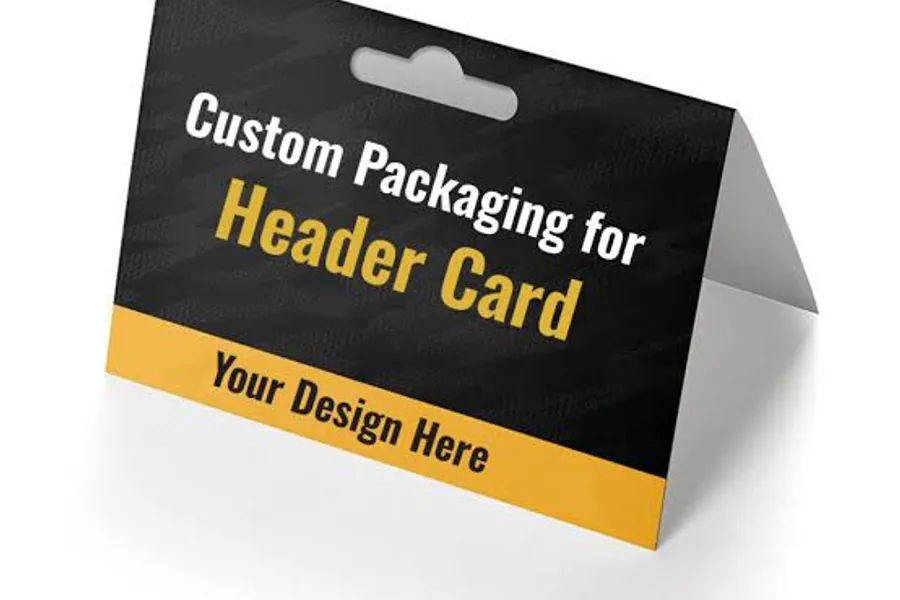 Black and yellow header card mockup reading Custom Packaging for Header Card