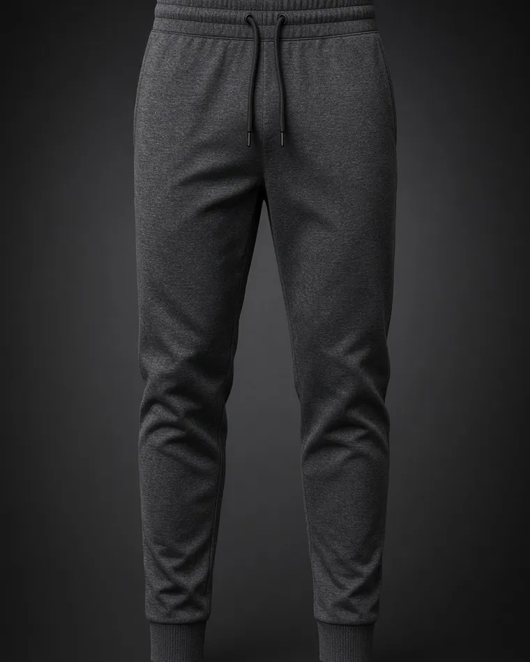 Performance joggers shown full length, with an elasticated waistband and drawcord