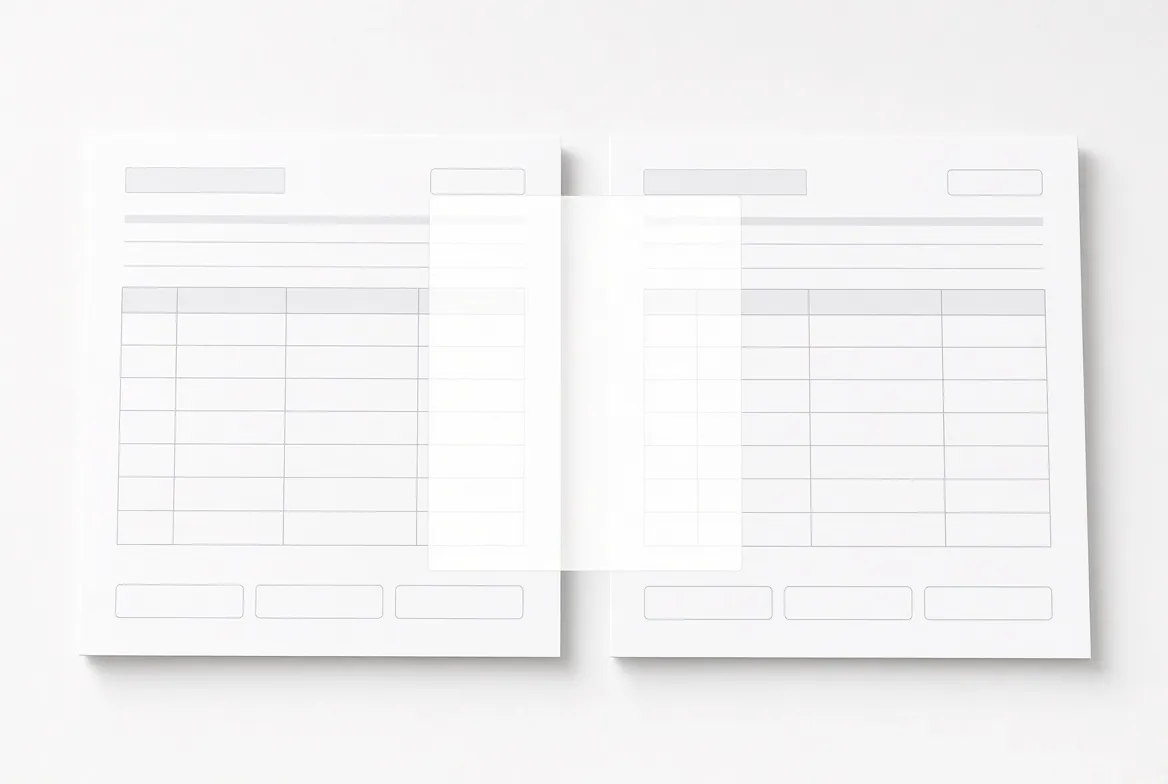 Blank quote sheets laid side by side, their tables and fields left unfilled