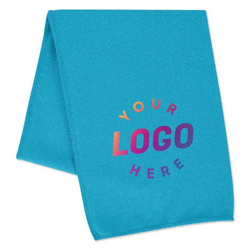 Teal towel printed with a large placeholder reading Your Logo Here
