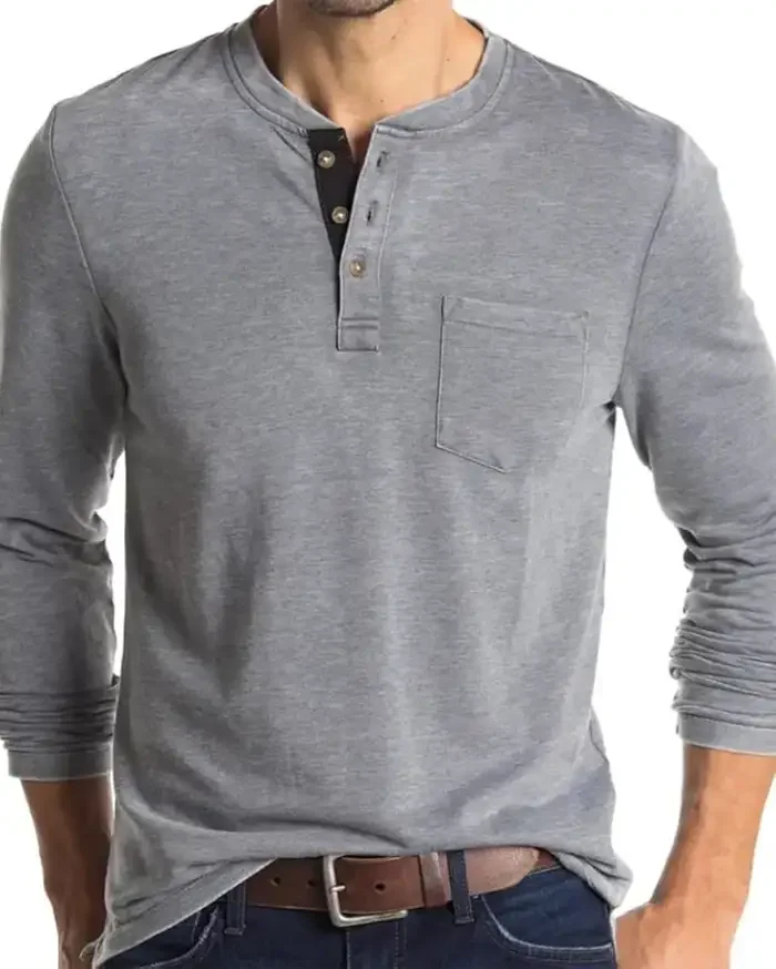 Custom henley t-shirt with a button placket for a clothing brand