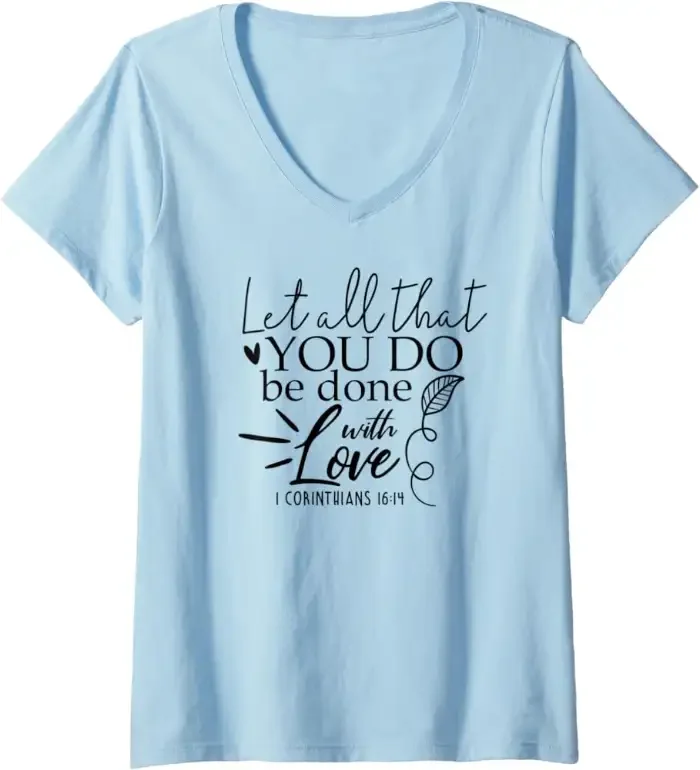 Custom v-neck t-shirt in light blue for a clothing brand