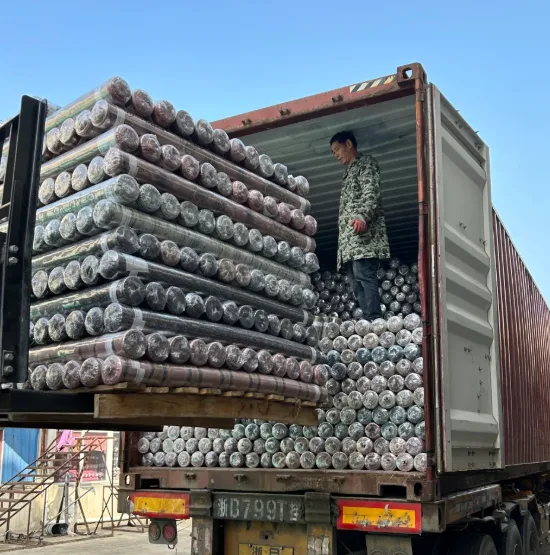 Rolls of finished goods being loaded into a shipping container